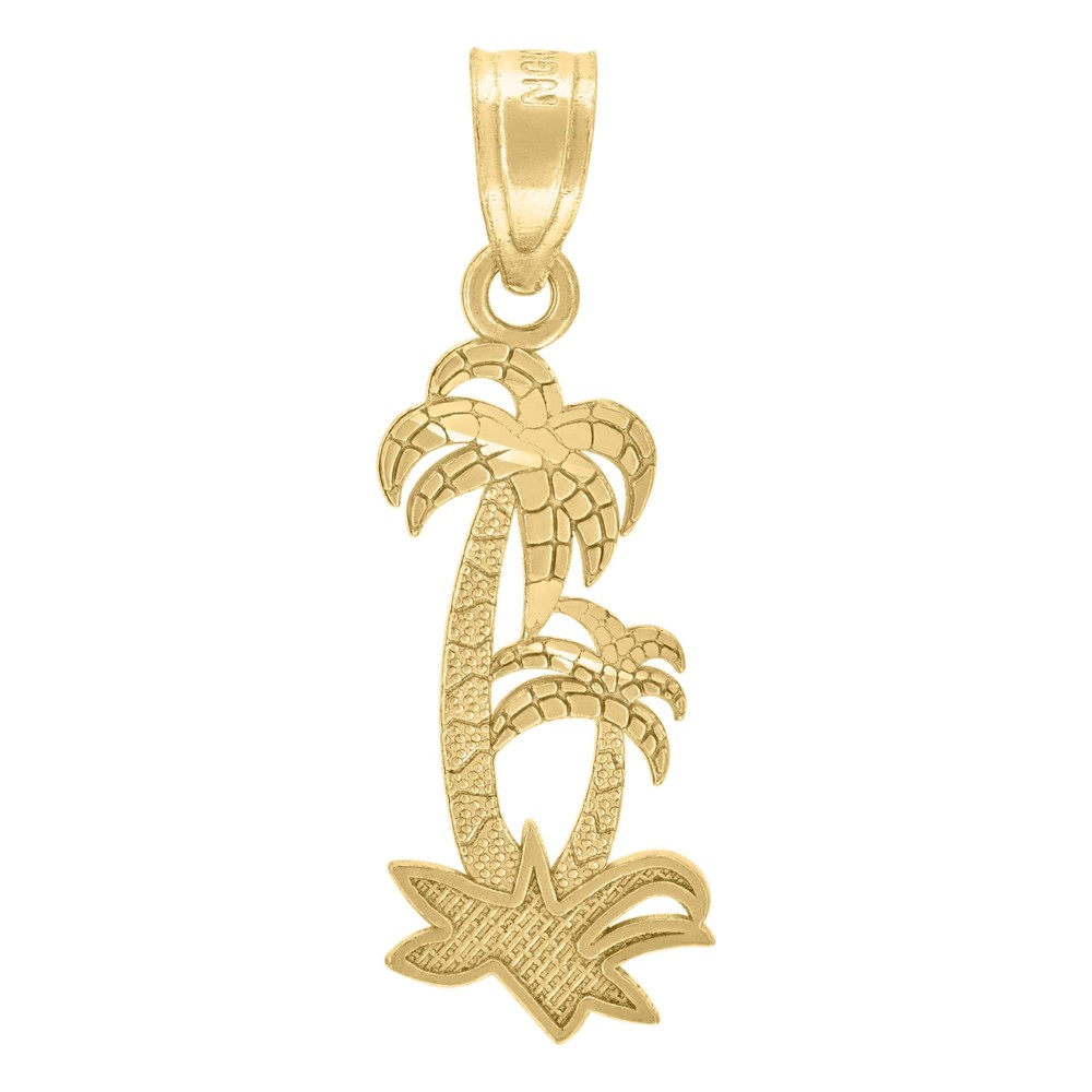 10kt 10k Yellow Gold Womens Nugget Textured Palm Trees Charm Pendant